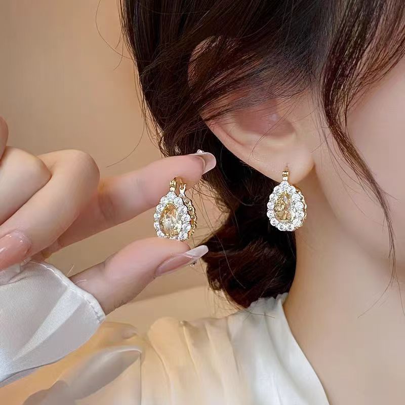 Double Sided Sparkling Zircon Teardrop Huggie Earrings For Women, Light Luxury Niche High-End Trendy Fashion Ear Jewelry Wholesale