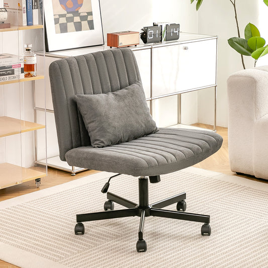 Modern Office Chair Home Office - Height-adjustable Swivel Chair Without Armrests With Quiet Castors & Upholstered Cushions -Elegant Fabric Office Chair For Study & Living Room