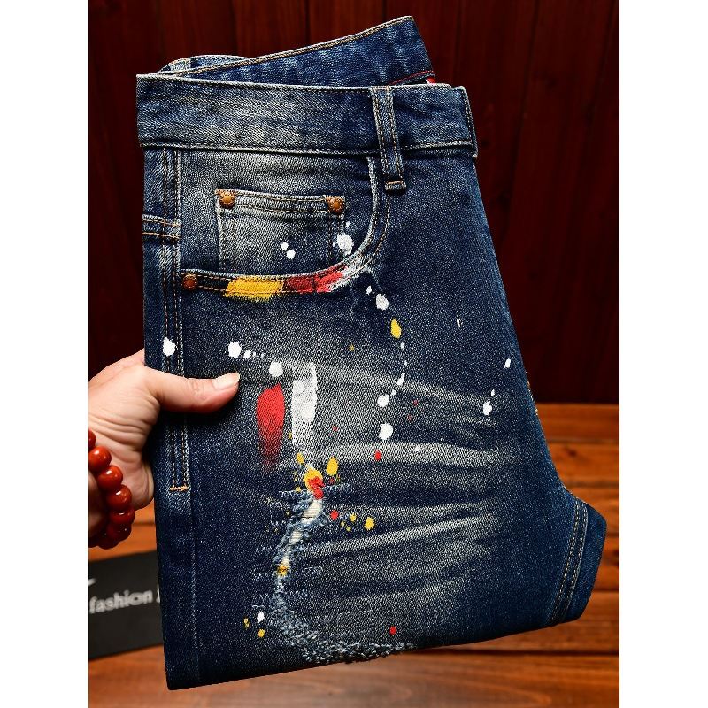 Trendy Korean-style Mens Ripped-jean Patchwork Jeans