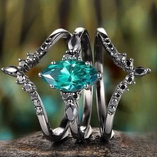 Fashion Three-piece Set Green Star Ring Women's Accessories