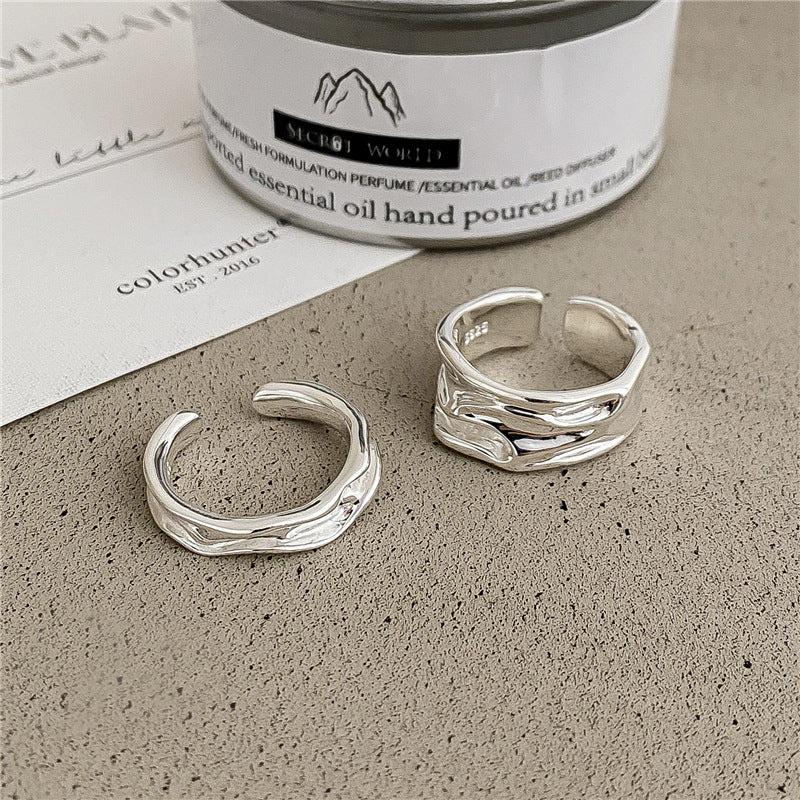 925 Sterling Silver Korean Style Irregular Stream Texture Ring, Textured Streamlined Design, INS Minimalist Fashion Statement Ring For Bloggers