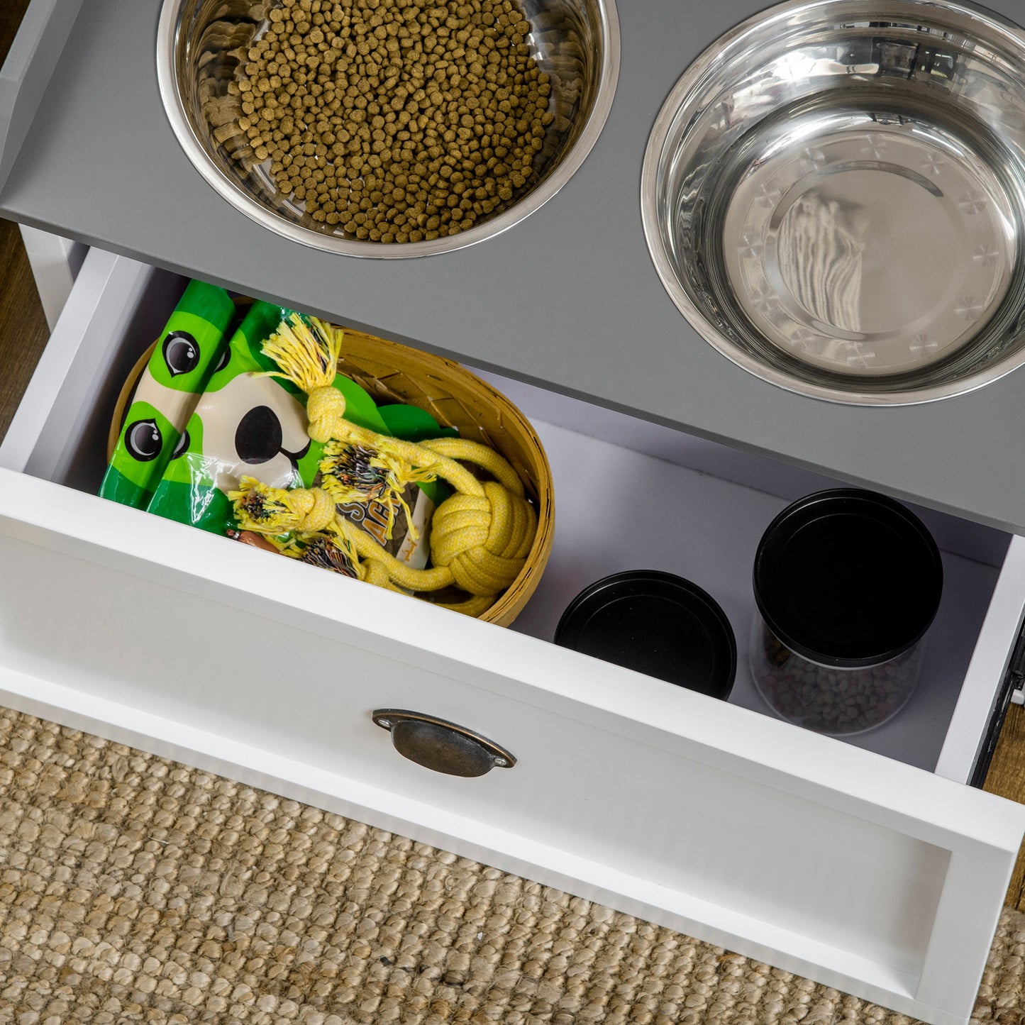 Pet Feeding Station Pet Dish Bowl Set with Storage, 2 Elevated Dog Bowls for Large Sized Dogs, White