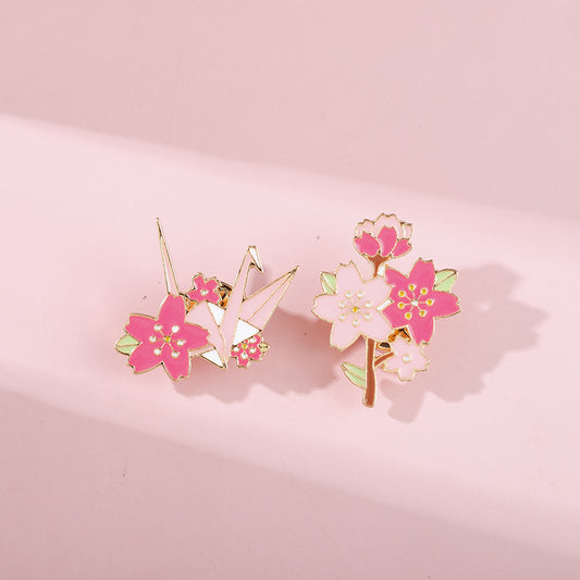 Japanese-Korean Style Origami Crane Cherry Blossom Brooch