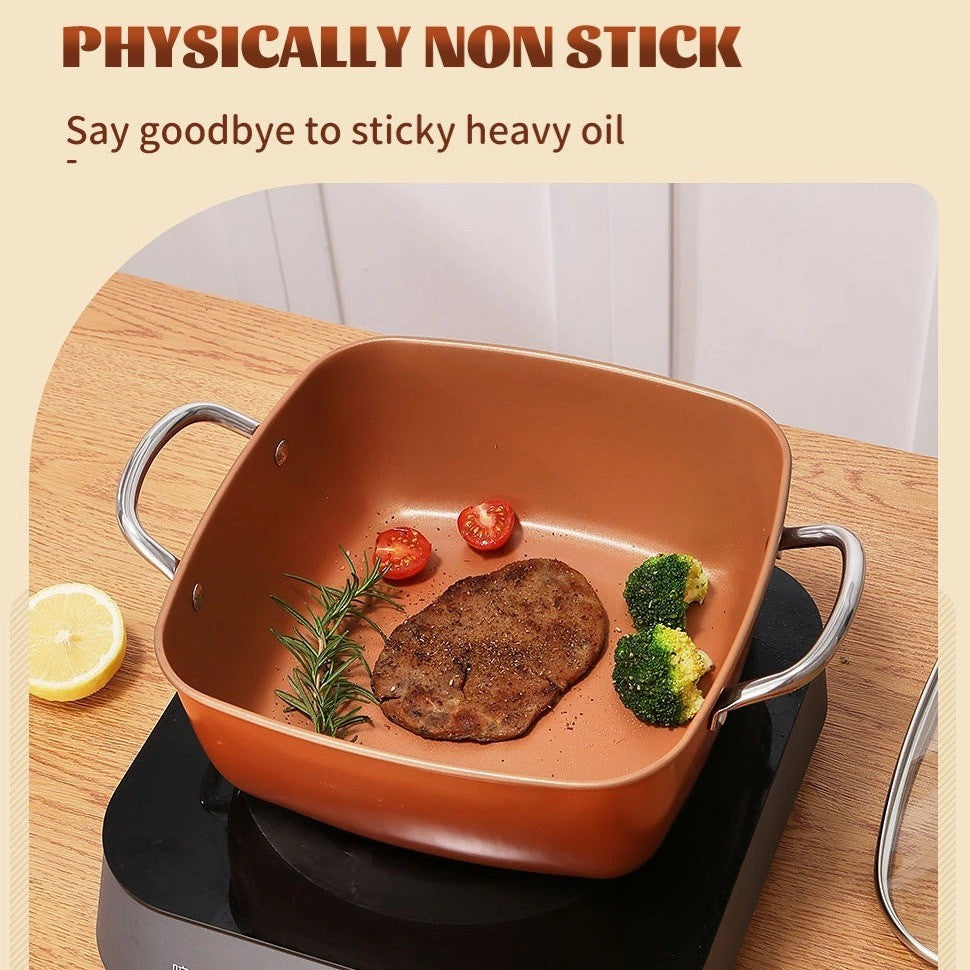 24cm Square Kitchen Fryer Non Stick Chip Pan Potato Fryer W  Basket Cooking Pot