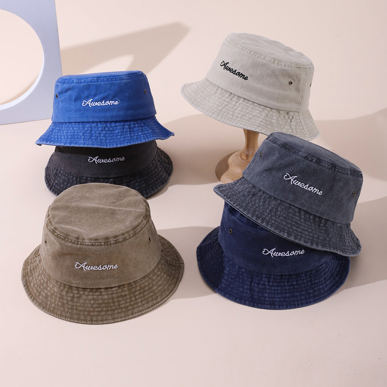 Solid-color Artistic Font Embroidered Washed Denim Casual And Versatile Wide-brimmed Fisherman Hat Suitable For Outdoor Activities And Fishing
