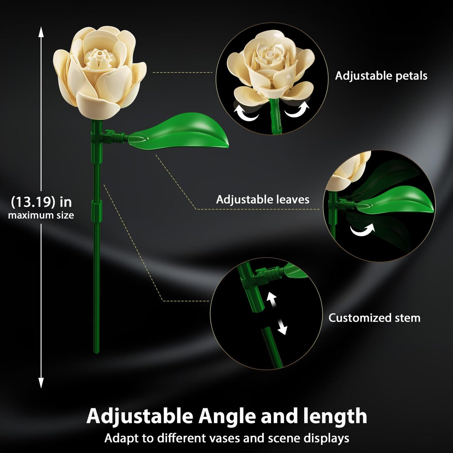 Flowers Bouquet Building Set With Lights,16 Champagne White Roses Botanical  Building Blocks For Adults Girl,523PCS Artificial Flower Valentines Day Birthday Gift For Her Home Decor