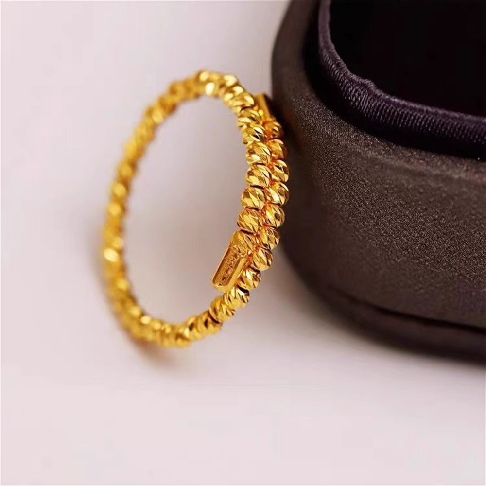 2026 New Arrival Women's Ring, Vietnamese Gold Thin Circle Ring With Bling Beads, Elastic Memory Adjustable Open Band, Party Styling Jewelry