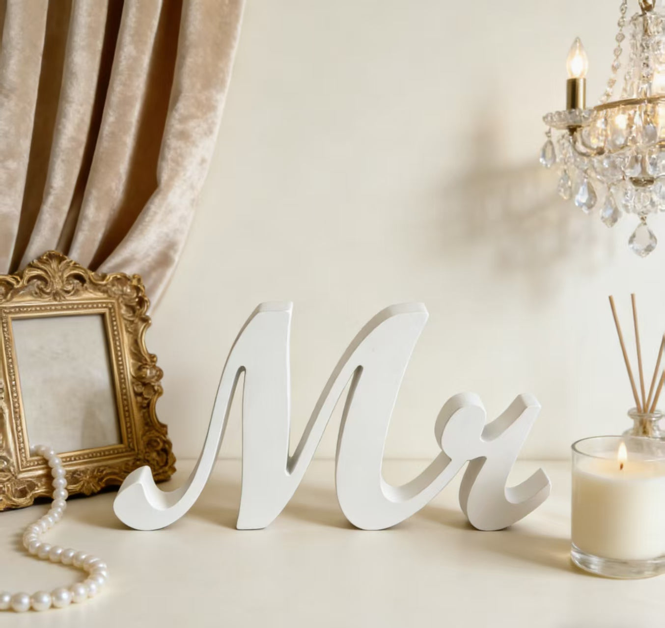 White Wooden Mr & Mrs Sign Wedding Table Decor, Church Ceremony Photo Prop, Newlywed Home Ornament