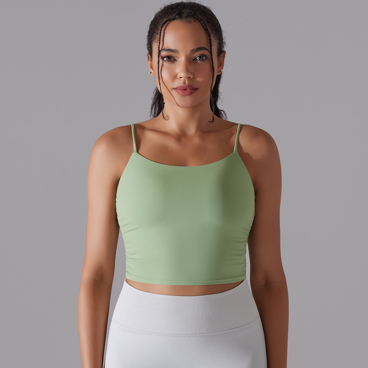New Solid Color Pleating Beauty Back Spaghetti Strap Sports Underwear Running Workout Vest Sling