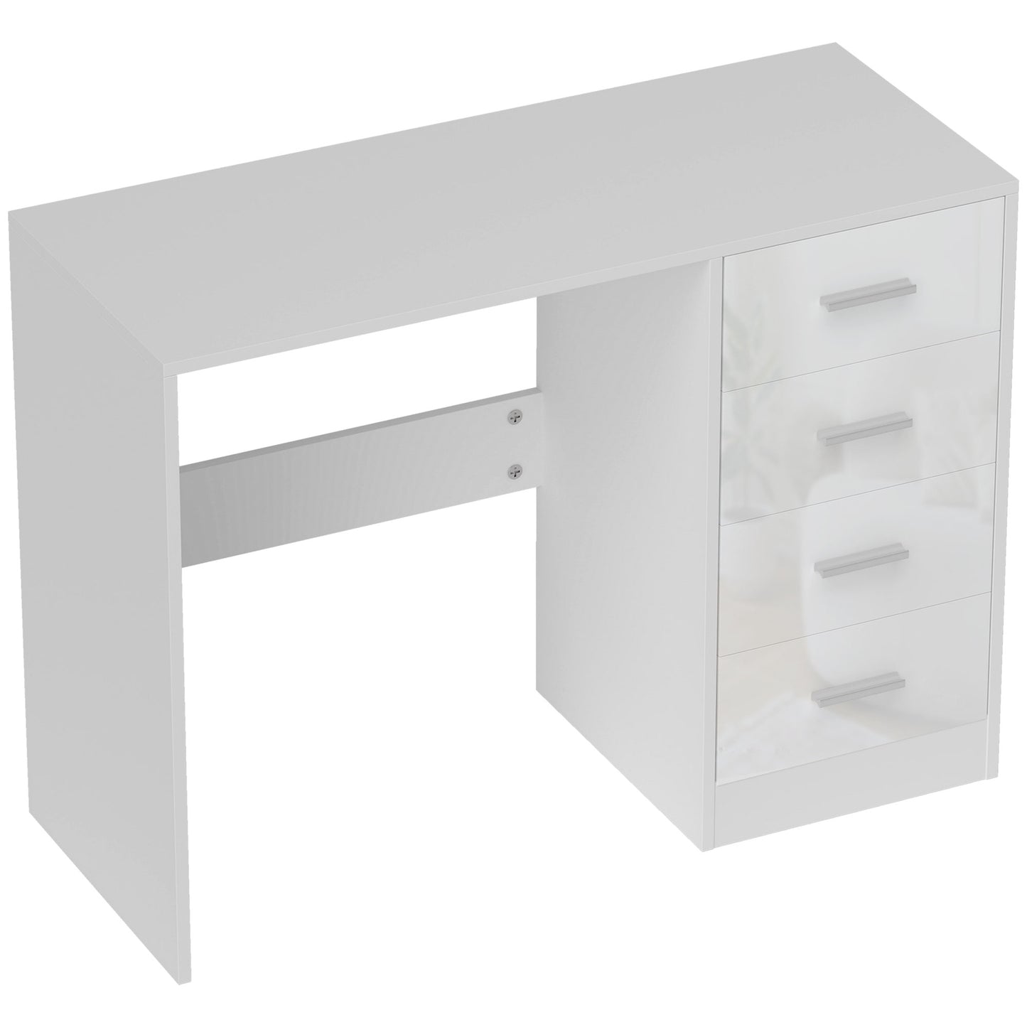 Computer Desk With Drawers, Dressing Table, High Gloss Home Office Writing Workstation, White