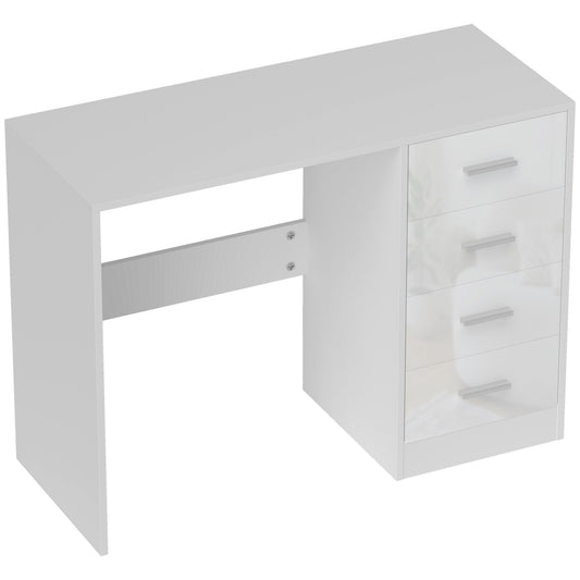 Computer Desk With Drawers, Dressing Table, High Gloss Home Office Writing Workstation, White
