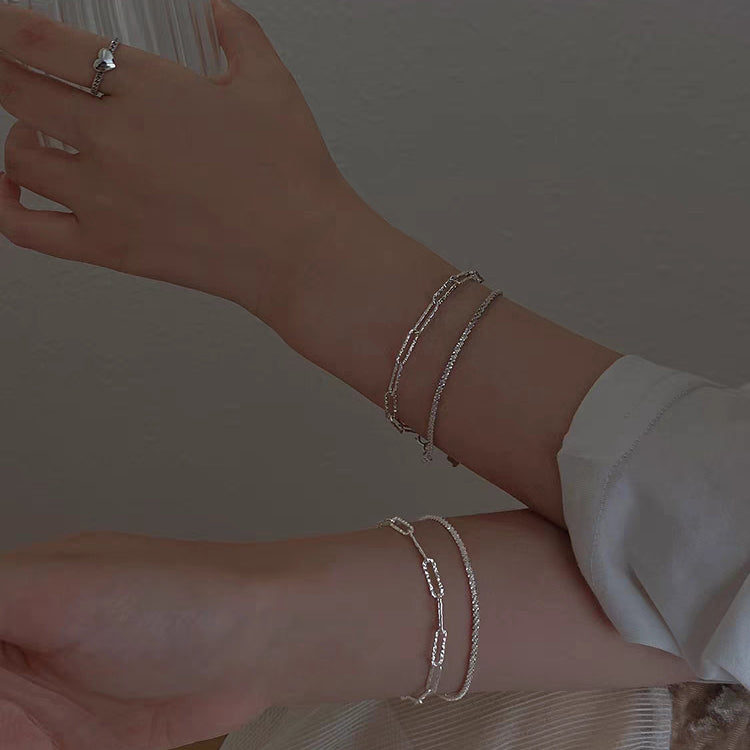 1 Set 999 Sterling Silver Double-Layer Stackable Bracelet, Minimalist Style, Perfect For Daily Wear And Valentine's Gift
