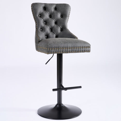 Aged And Retro PU Swivel Barstools Adjusatble Seat Height From 26-33 Inch, Modern Bar Stools With Backs Comfortable Tufted For Home Pub And Kitchen Island Black,Set Of 2
