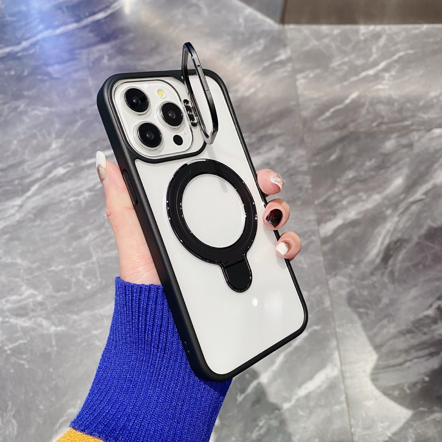 Simple Magnetic Charging Double Bracket Phone Case