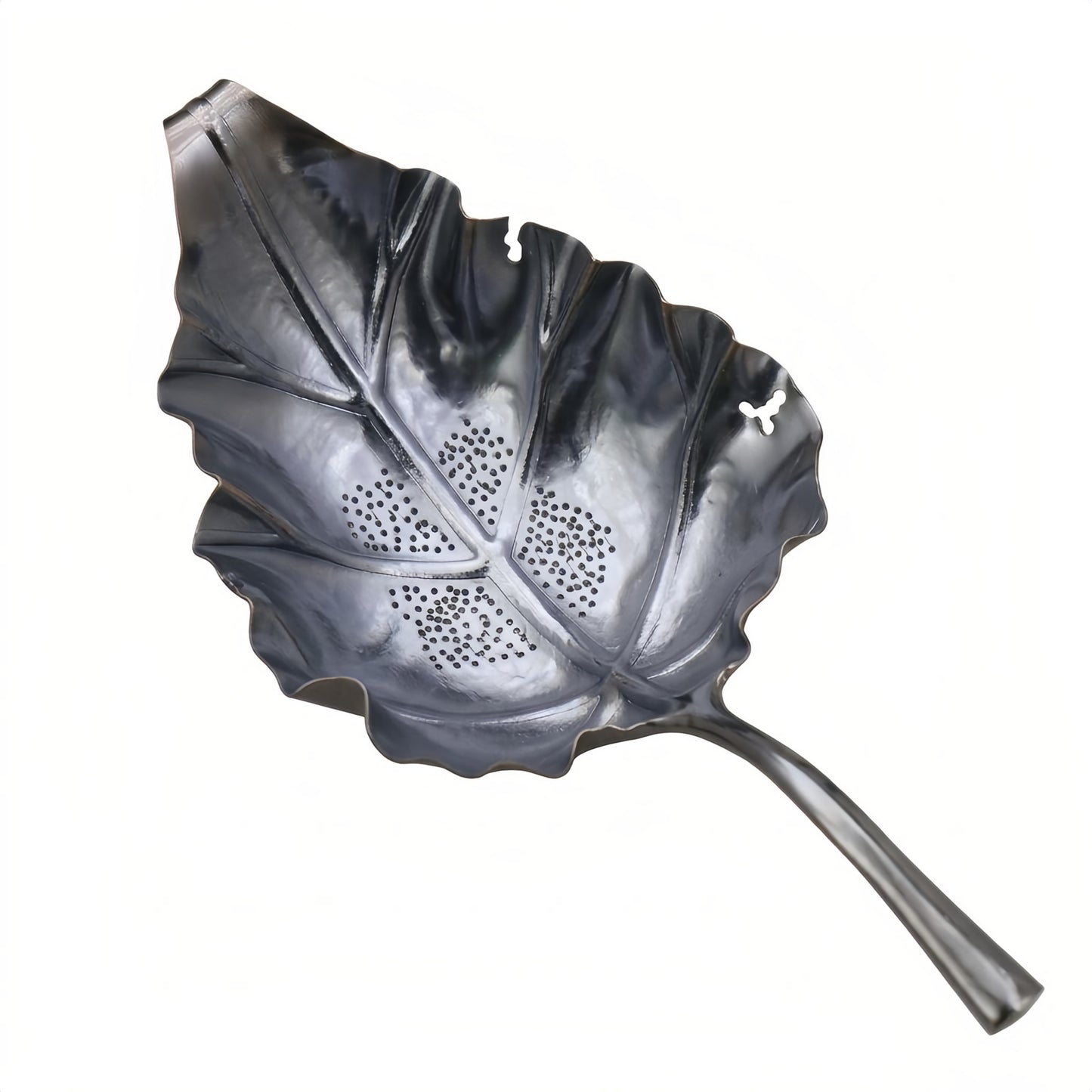 Pure 999 Fine Silver Elegant Silver-Tone Leaf-Shaped Tea Strainer and Infuser Spoon - Handicraft