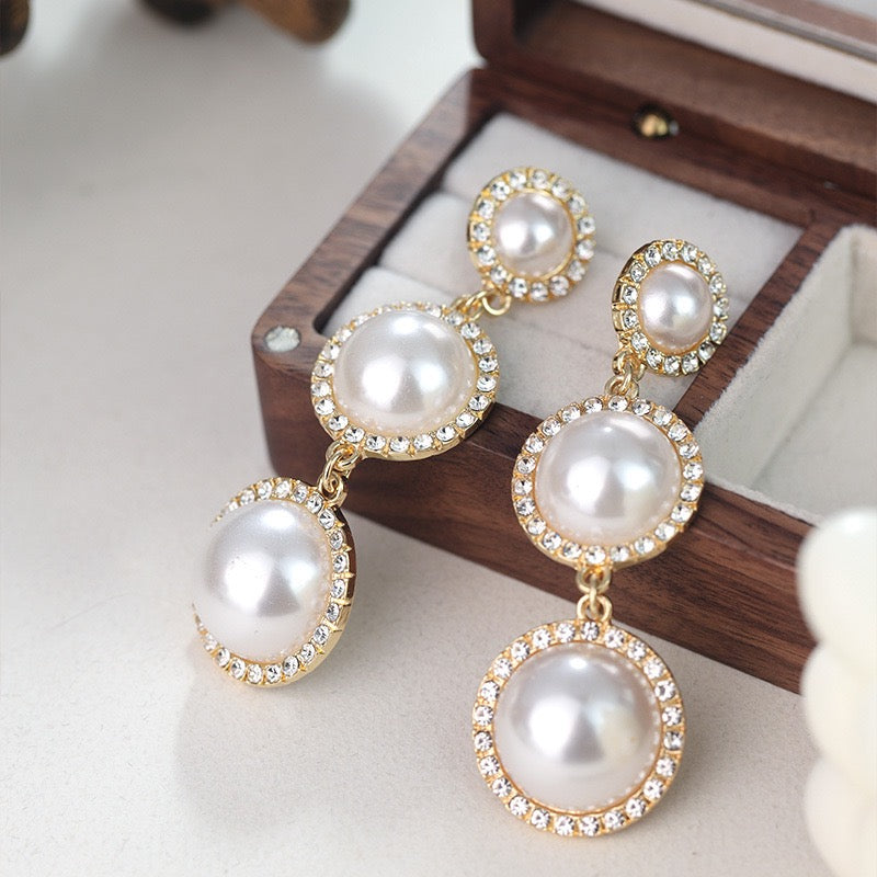 Vintage Pearl Earrings For Women French Retro Style Stud Earrings Korean Elegant Luxury Jewelry
