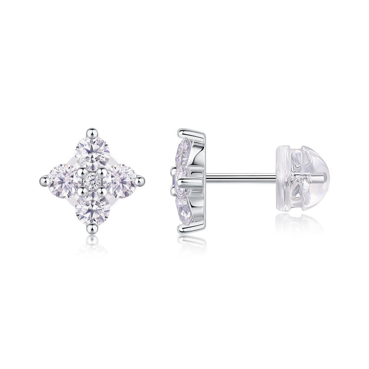S925 Sterling Silver Gold Plated Clover Stud Earrings, D-VVS1 Moissanite, 1.2g Women's Jewelry Gift Box