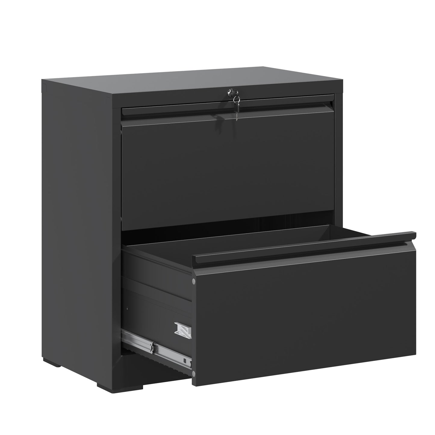 2 Drawer Lateral File Cabinet With Lock, Metal Lateral Filing Cabinet For Home Office, Steel Wide Horizontal Filing Cabinets For Letter Legal A4 F4 Hanging Files  Black