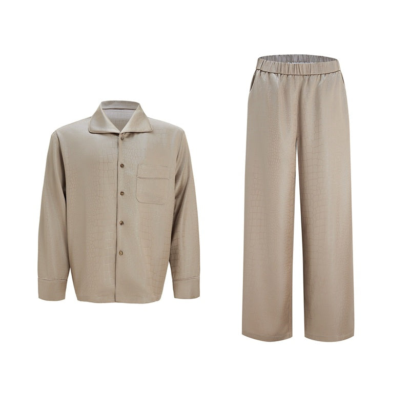 Couples Acetate Silk Slippery Pajama Set With A Flowing Drape For Home Wear