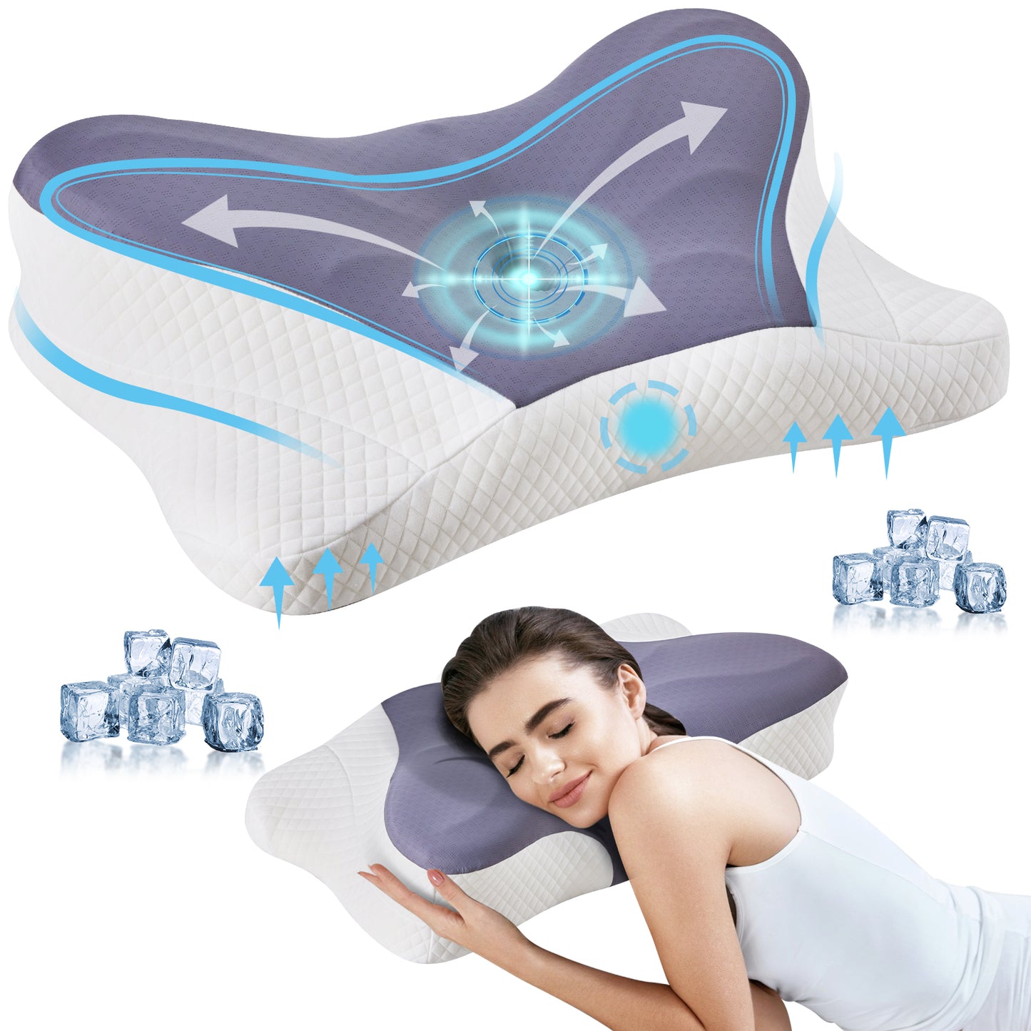 2 Pack Memory Foam Pillow, A Cooling Type Sleep Pillow Designed To Provide Neck Support When Lying On One's Side
