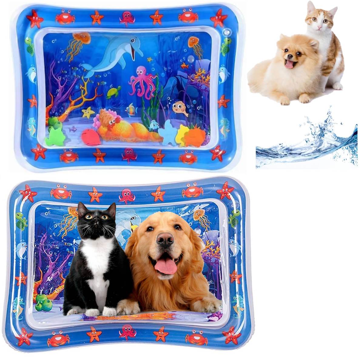 2 Pieces Upgraded Thickened Cat Water Mat,Interactive Cat Toy For Indoor Cats To Exercise, Hunting,Swatting, Anti-Scratch Leak Proof Foldable Water Sensory Play Mat With Fish For Pet Play