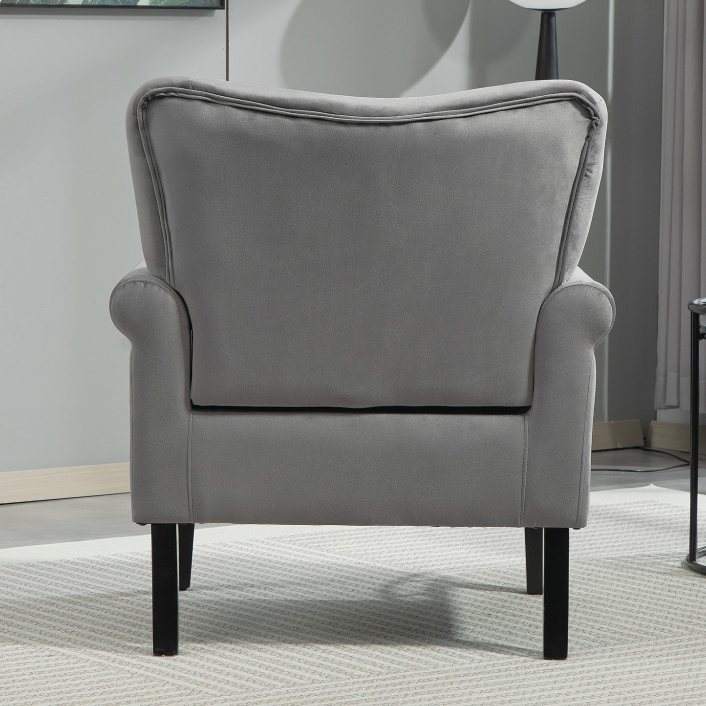 Mid-Century Modern Wingback Accent Chair, Upholstered Fabric Armchair With Sturdy Wood Legs, High-Back Padded Club Chair For Living Room Bedroom Office