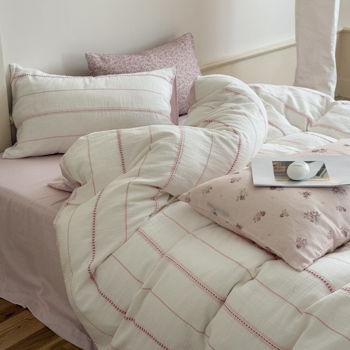 Korean-style Fresh And Airy All-cotton Double-layer Gauze Duvet Cover Four-piece Set