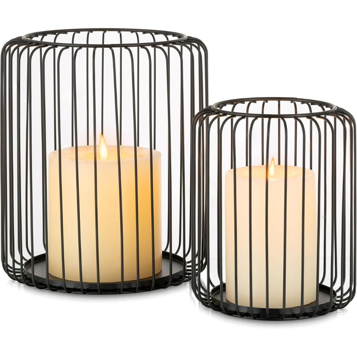 Set Of 2 Metal Candle Holders, Wire Lantern Design In 2 Sizes For Table Decor And Party Accessories