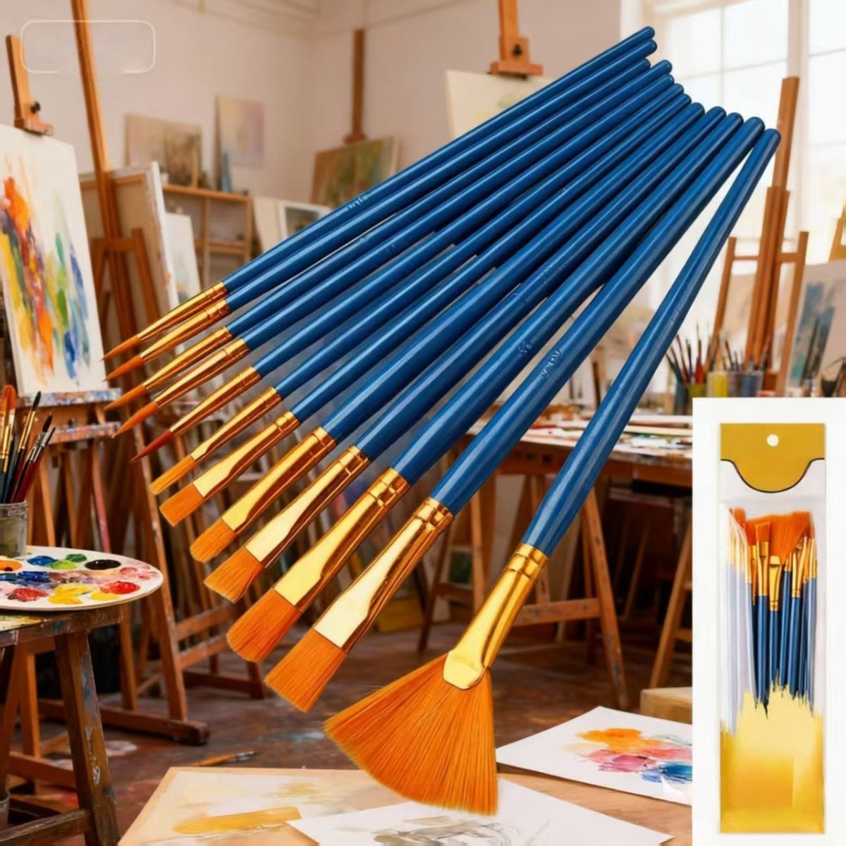 Nylon-hair Gouache And Oil Painting Brush Set With Plastic Handles