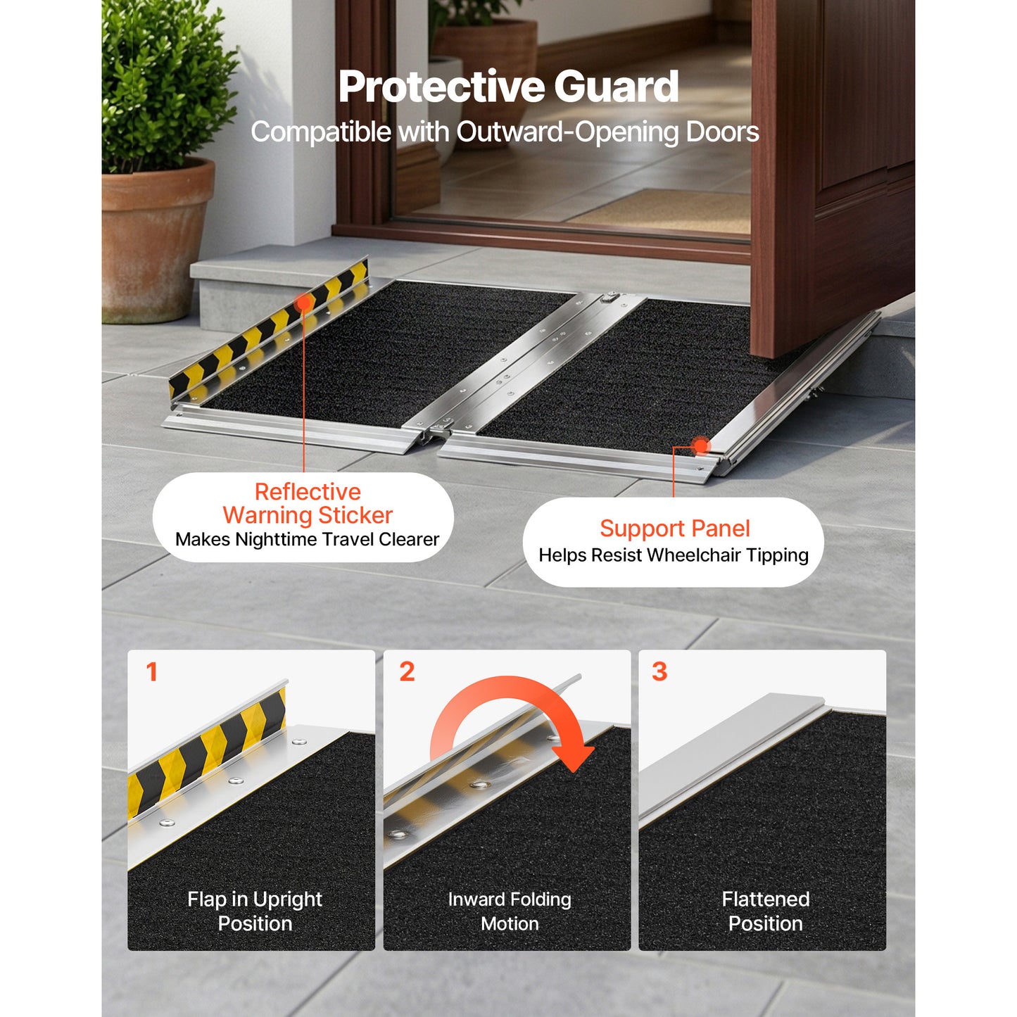 Portable Wheelchair Ramp, 2FT, Non-Slip Aluminum Folding Handicap Ramp For Wheelchair, 800 Lbs Capacity, Door Threshold Ramps For Home Steps, Stairs, Entry, Threshold, Doorways, Scooter, Curbs