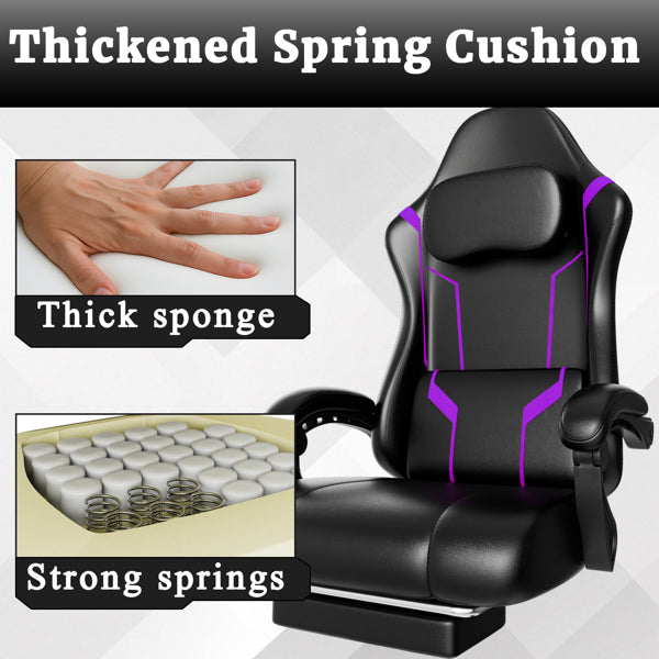 Ergonomic Gaming Chair, Video Game Chair With Pocket Spring Cushion And Footrest, Height Adjustable Computer Chair With Swivel Seat And Headrest  Faux Leather, Purple