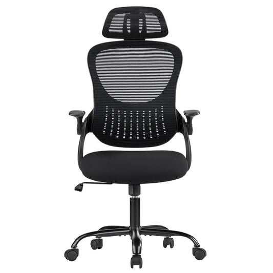 Ergonomic Office Computer Desk Chair, Mesh High Back Rolling Swivel Adjustable Task Chair With Headrest And Flip-up Armrests, Chair With Wheels, Black