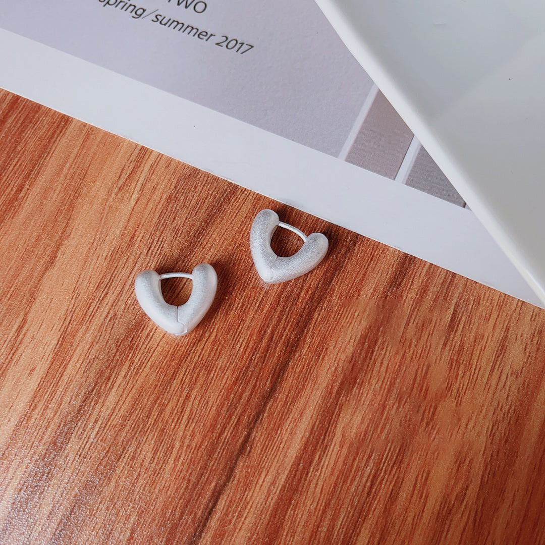 1pair 925 Sterling Silver Brushed Heart Hoop Earrings, Minimalist Dainty Style, For Daily Wear & Casual Office Outfits