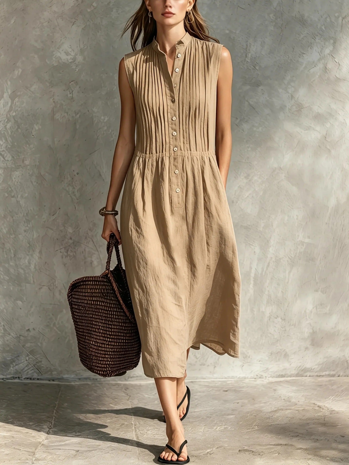 Womens Fashion Simple And Elegant Sleeveless Single-breasted Dress