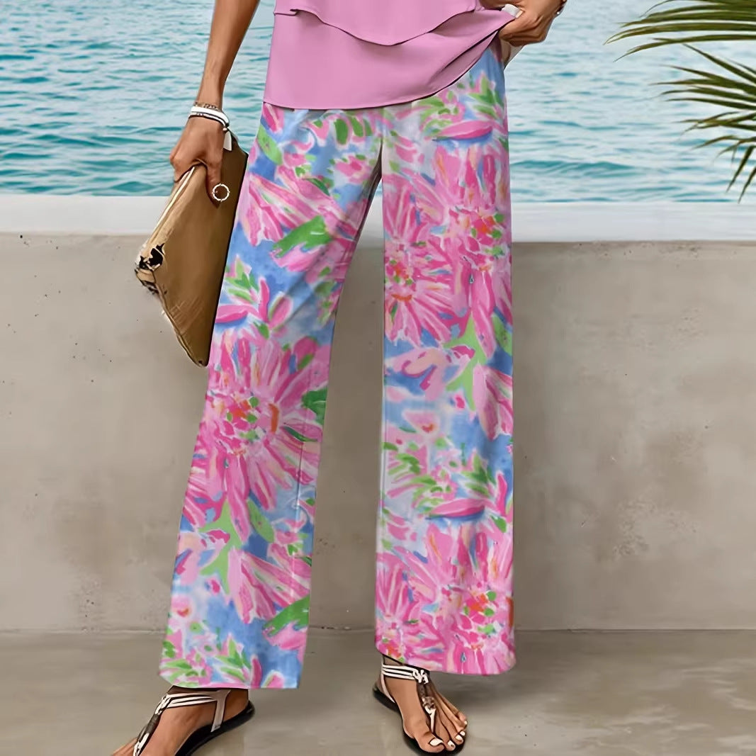 Digital-print Fashion Wide-leg Casual Pants For Island Vibes