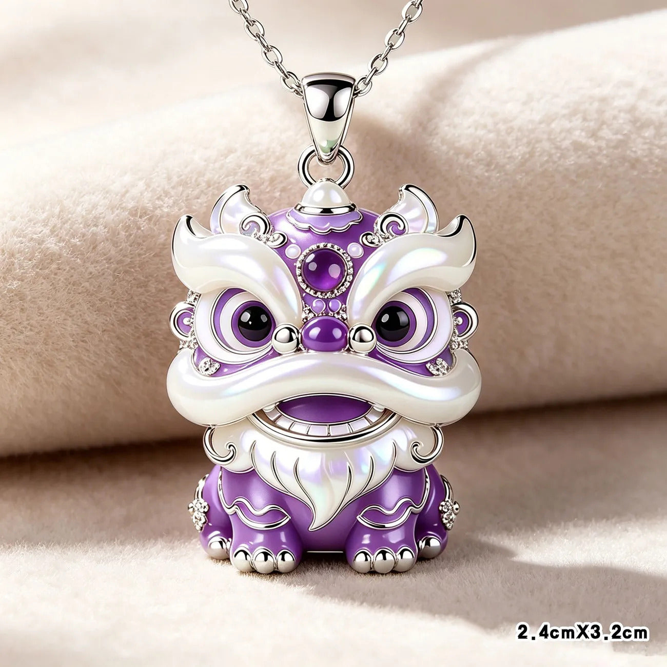 1pcs  Color Enamel 3D Chinese Lion Pendant Necklace, Cute Traditional Oriental Style, For Daily Wear & New Year Lucky Gifts