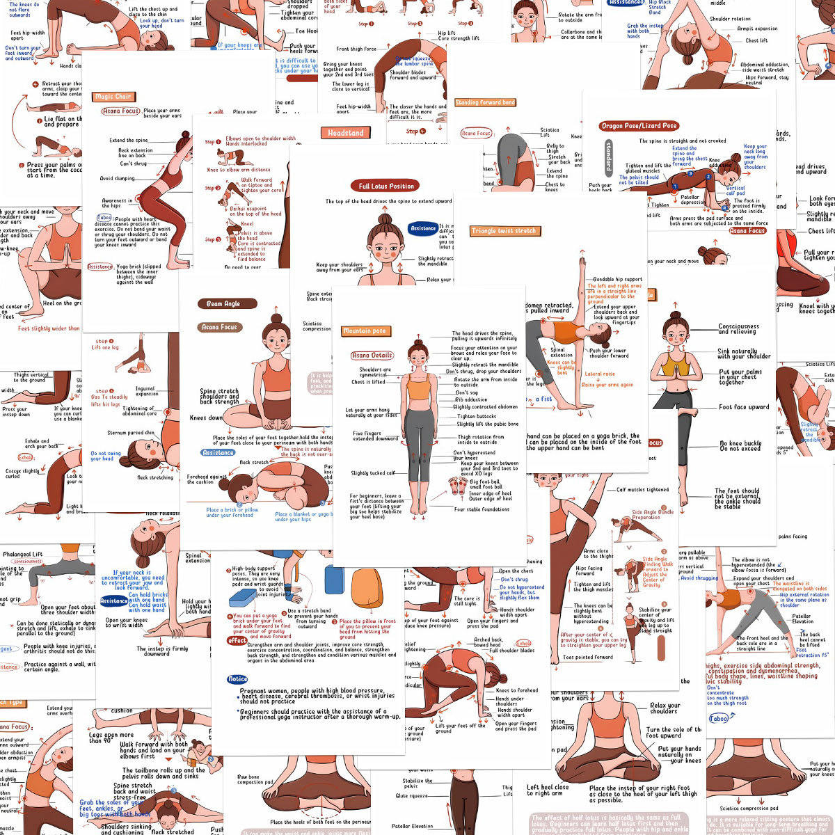 32 English Yoga Pose Notes Stickers