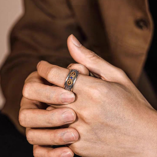 1pc 999 Sterling Silver Hollow Vajra Open Ring, Retro Zen Style, Perfect For Daily Wear & Valentine's Day Gift