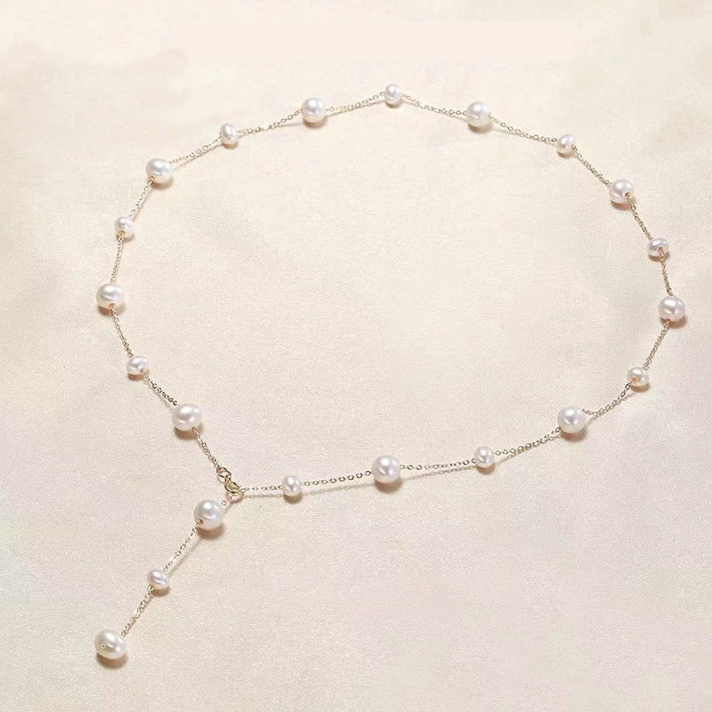 1pc 999 Sterling Silver Pearl Adjustable Necklace, 4 Ways To Wear, Delicate Style, Perfect For Daily Wear And Valentine's Gift