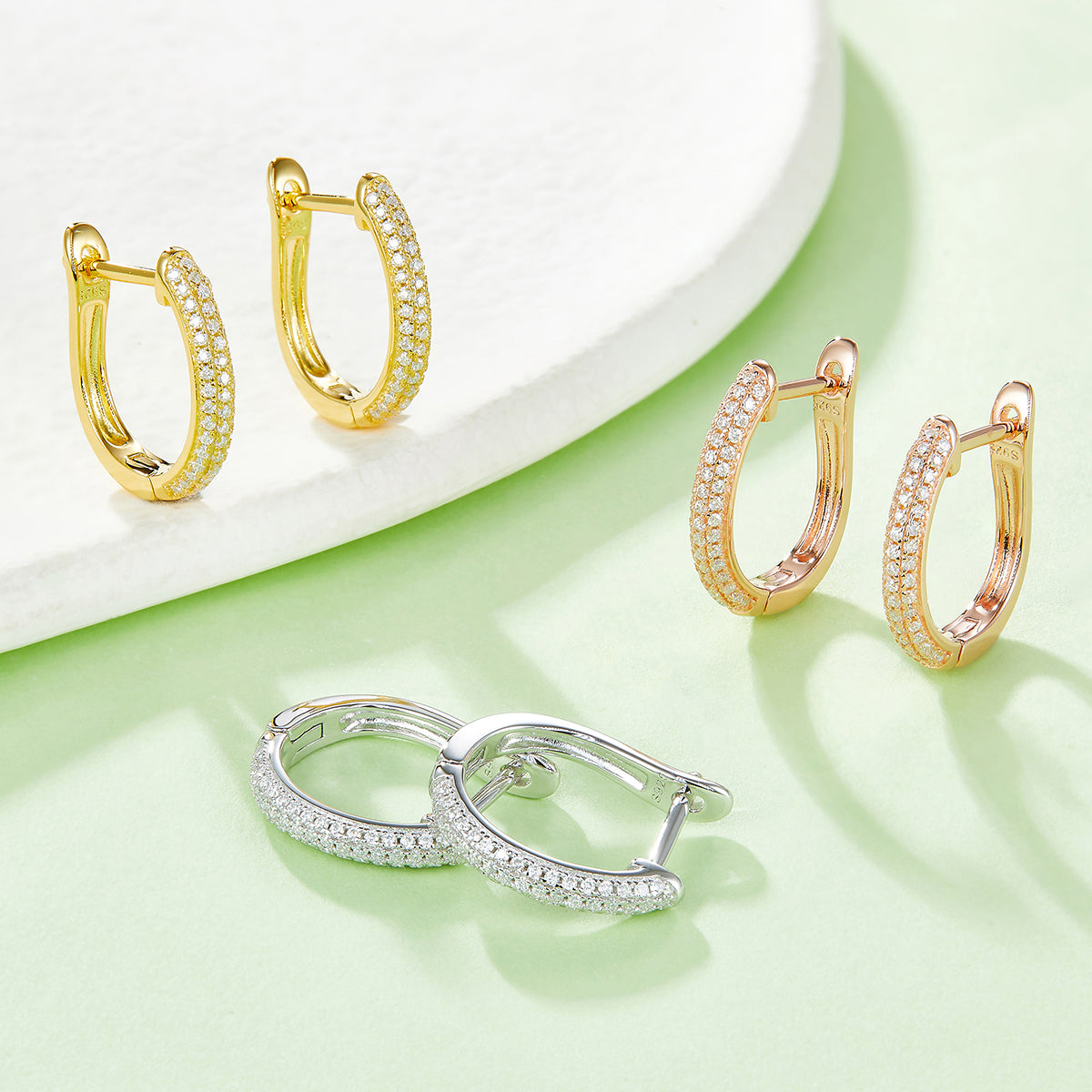 S925 Sterling Silver 98pcs Moissanite Huggie Hoop Earrings For Women 16mm Platinum Plated GRA Certified Gift Box Hypoallergenic 3 Colors