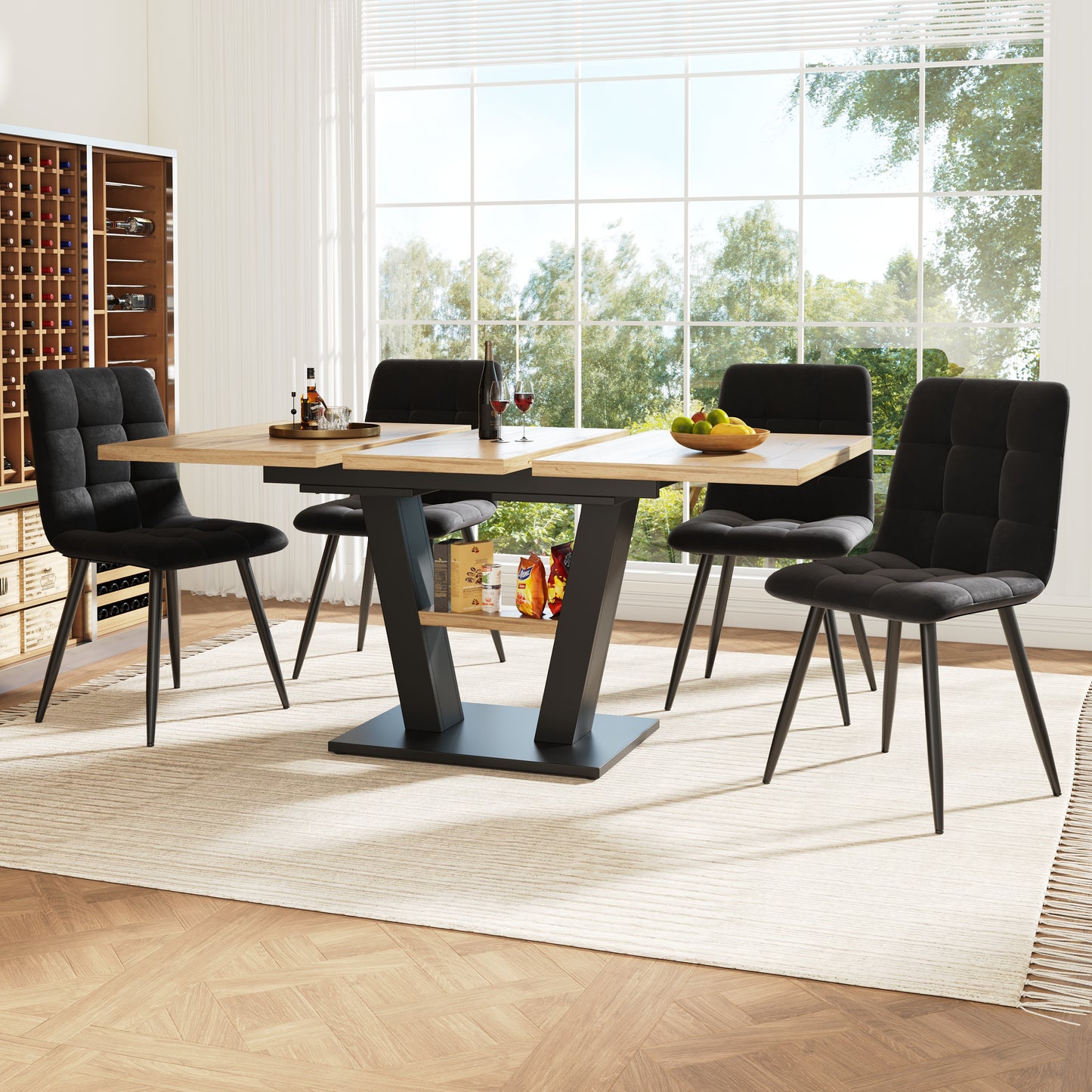 Dining Table Set 5 Pieces, Extendable Dining Table Set, 118-157 X 70 Cm Dining Table With 4 Chairs, For Kitchen And Living Room, Including Dining Chairs,extendable Dining Table With V-legs,dining Ro