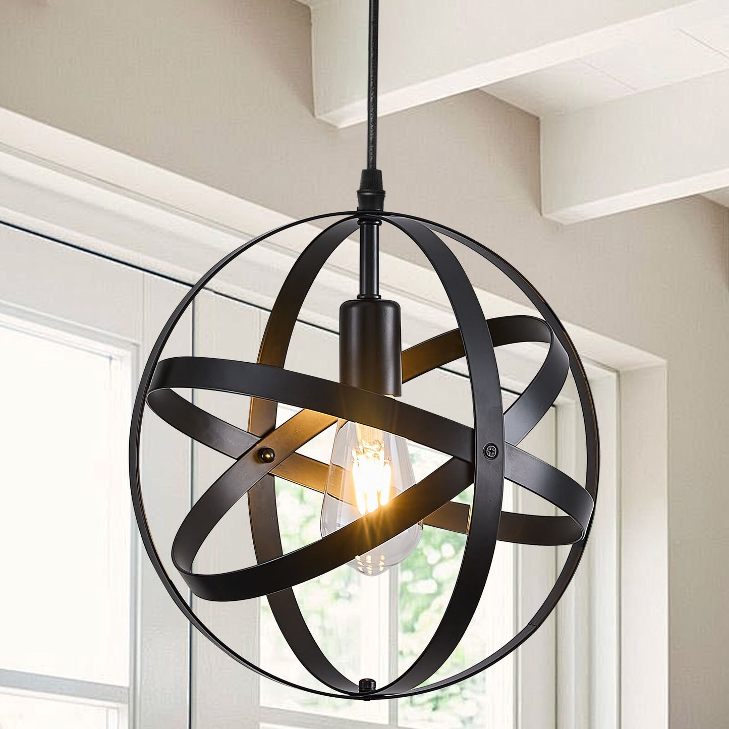 Industrial Spherical Ceiling Light Fitting Pendant Lighting Adjustable Cord UK
