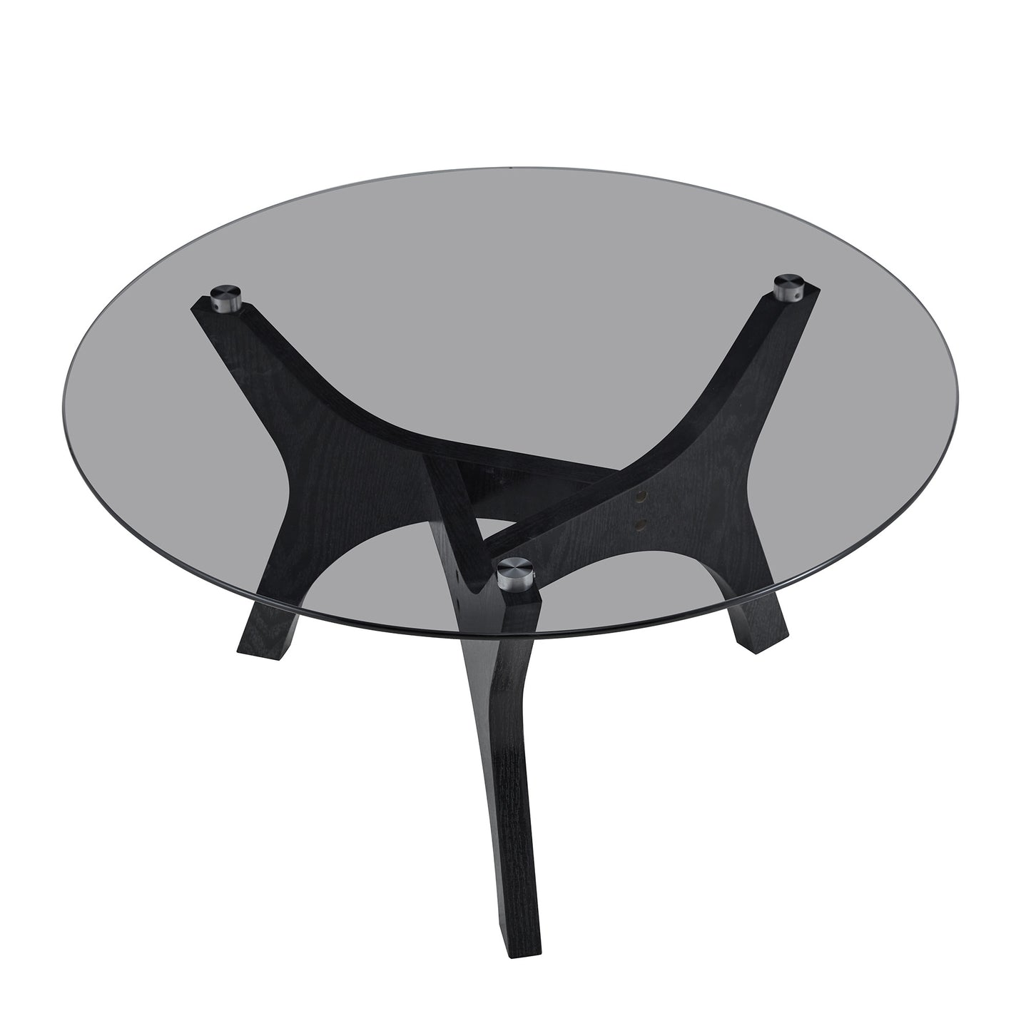Round Coffee Table With Glass Top, Modern Living Room Table With Black Wooden Frame, Sturdy Coffee Table 80cm, Heat & Scratch Resistant, For Living Room, Office & Lounge
