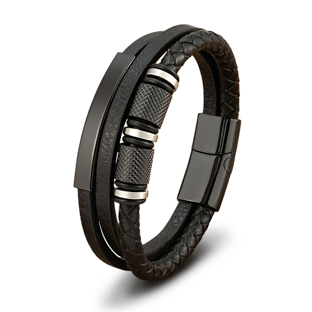 Fashionable Multi-layer Braided Leather Bracelet With Accessories