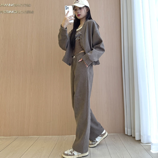 Fleece-lined Casual Suit Women's Fashion Korean Style Slimming