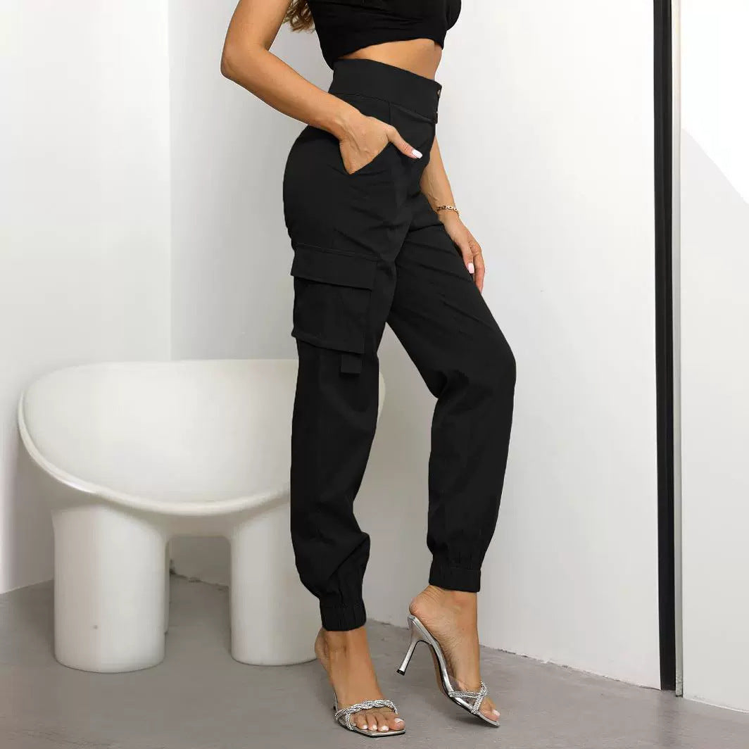 Fashionable Casual New-style Long Pants With Turn-up Cuffs And Side Pockets
