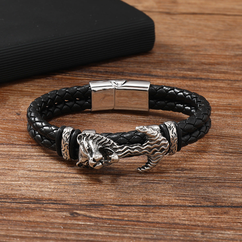 Men's Best-Selling Personalized Lion Head Braided Bracelet