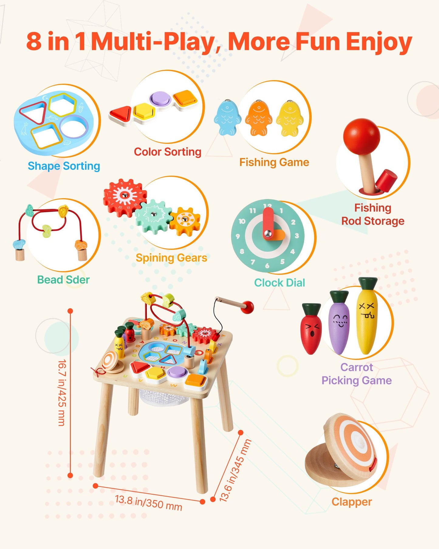 Montessori Activity Table For Toddler 1-3 Years Old, 8 In 1 Wooden Learn Activity Desk, Baby Play Table For Boys & Girls Aged 6+ Months, Great Birthday, Christmas, Children's Day Present