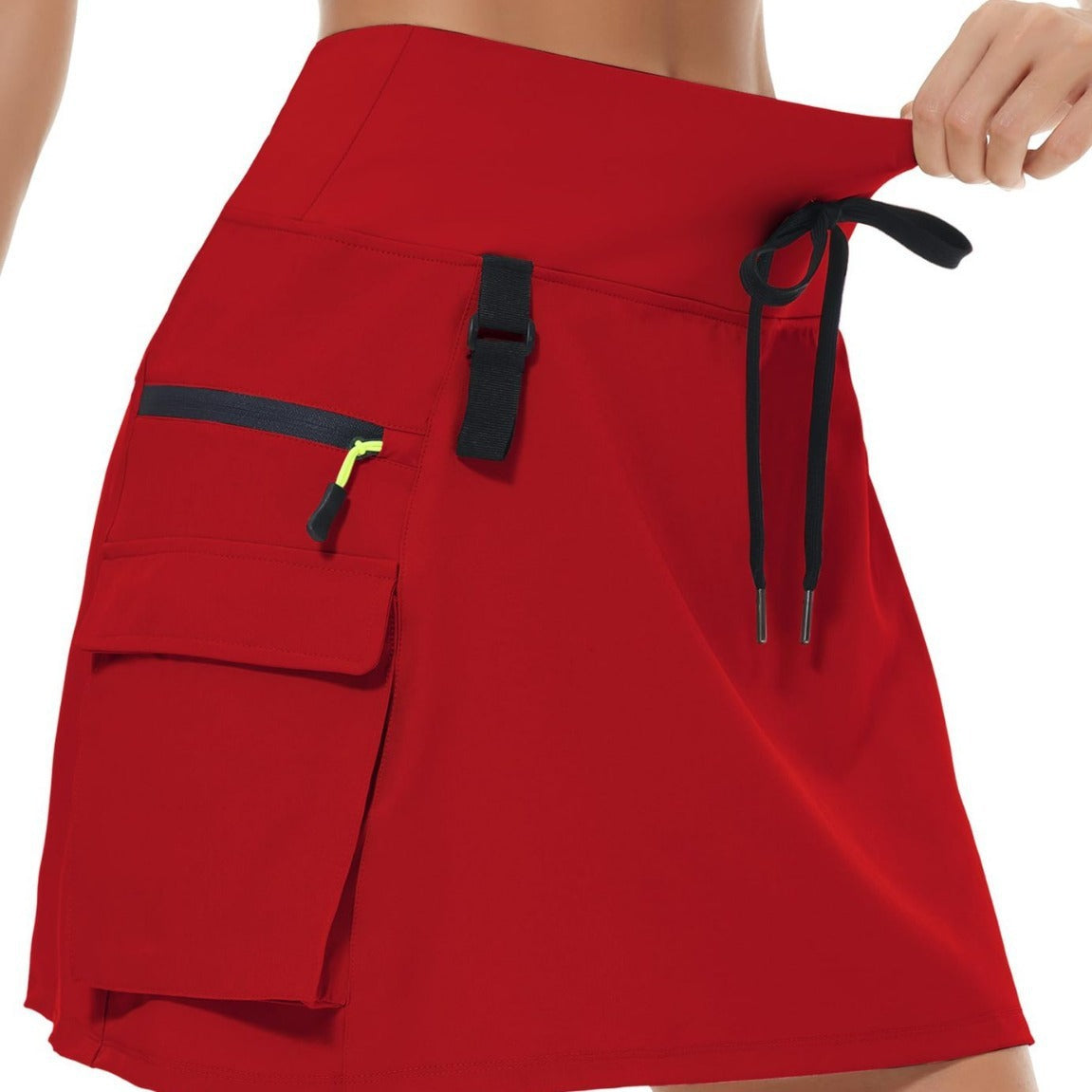 Women's 2025 New Hot-Selling Polyester Quick-Dry Tennis Skirt With Elastic Waist And Zipper Pockets