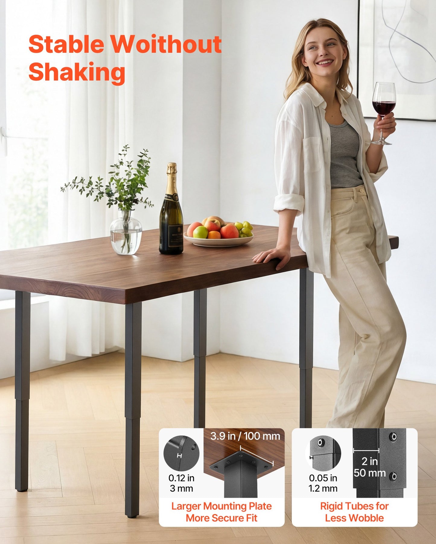 Adjustable Table Legs, 24-40 In Square Steel Furniture Legs, 1200 Lbs Max Load Heavy Duty, Quick Installation, Ideal For Home Office Desk DIY, Coffee Dinner Bar Tables, Workbenches, 4 PCS, Black